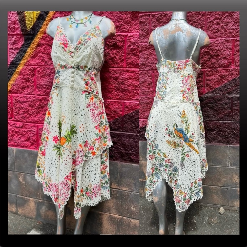 NWT Farm Rio Women’s Delicate Forest Scarves Eyelet Midi Dress